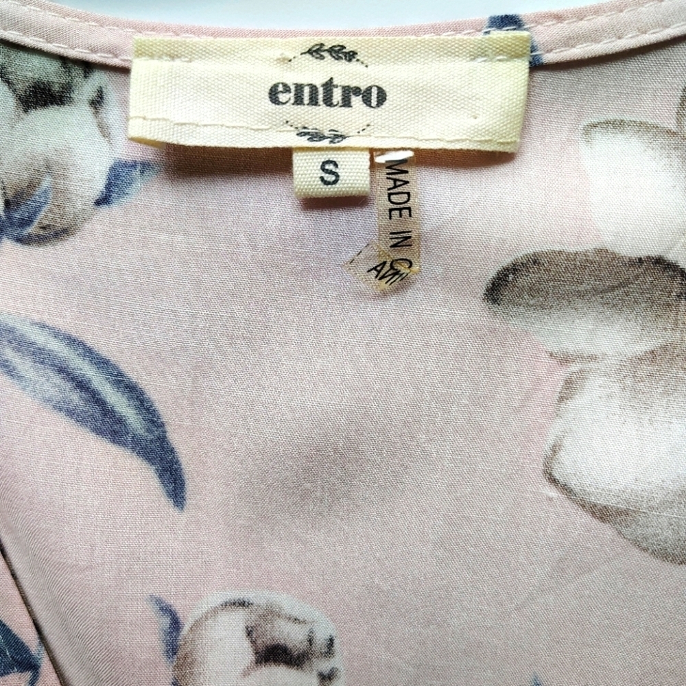 Entro floral Tunic Sundress Ruffles V-neck Rayon Pink oversized S. - Picture 6 of 16